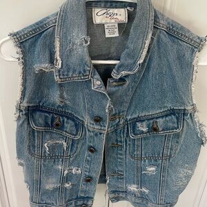 Vintage 90s Y2K Chazzz by Charles Ghailian Distressed blue Denim Vest Sz M